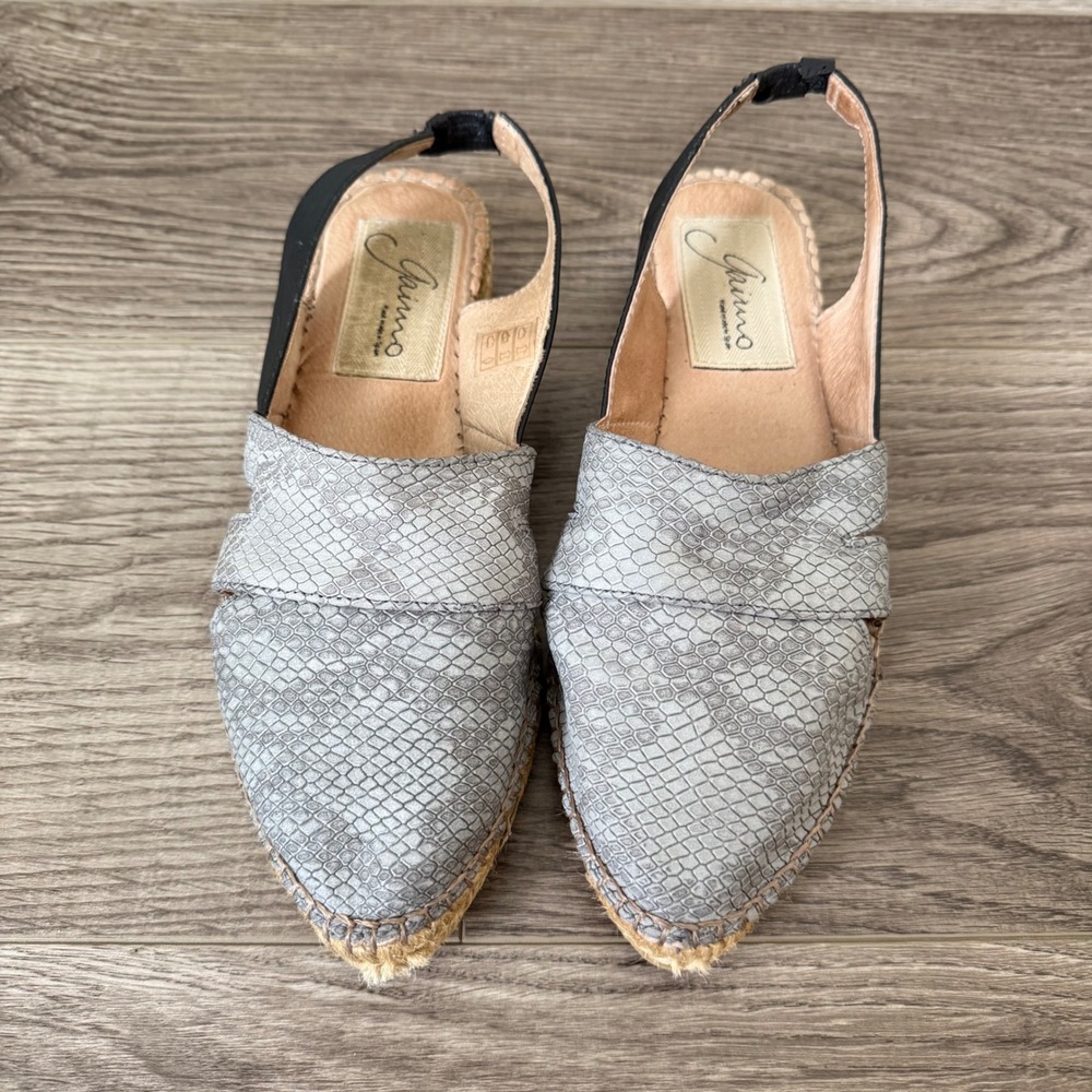 Gaimo Snakeskin Embossed Espadrille Slingback Grey Womens 38 Handmade Spain Boho